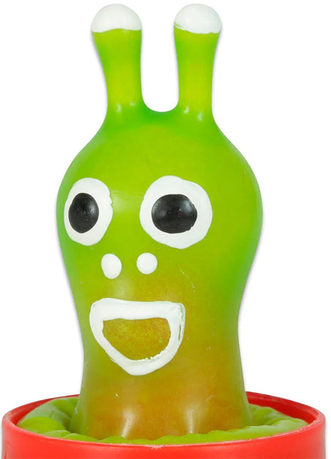 Grüne handbemalte neuheitskondomfigur conderie mit weißen augen nase mund und zwei weißen antennenspitzen