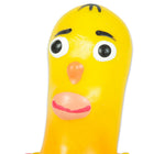 Gelbe gummiente mit schwarzen augenbrauen und handbemaltem design auf condomerie novelty condom vater