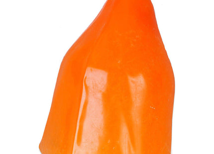 Vibrant orange glossy plastic condom in smooth slightly tapered form from condomerie handbemalte neuheitskondome xxxl collection