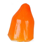 Vibrant orange glossy plastic condom in smooth slightly tapered form from condomerie handbemalte neuheitskondome xxxl collection