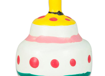 Handbemalter neuheits-kondome-kuchen stressball in drei farben mit roten punkten und gelber bananenfigur oben