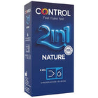 Blaue control duo natura 2in1 kondomverpackung mit glänzendem logo enthält sechs kits kondome und gleitgel