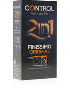 Schwarze control finissimo duo condom-verpackung mit 2in1 logo in orange und weiß für 6 einheiten gleitmittel