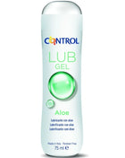 Control lub gel aloe gleitmittel 75 ml in einer weißen flasche mit silbernem deckel und translucent grünem gel