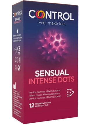 Control spike kondome box mit konischen spitzen in lila rot verlauf und stacheliger textur illustration