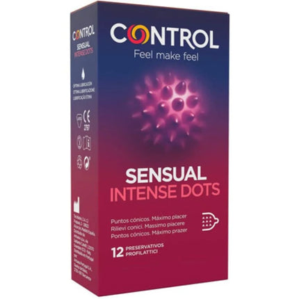 Control spike kondome box mit konischen spitzen in lila rot verlauf und stacheliger textur illustration