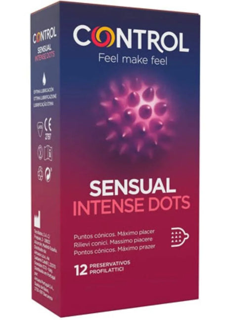 Control spike kondome box mit konischen spitzen in lila rot verlauf und stacheliger textur illustration