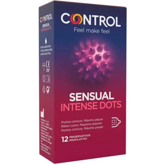 Control spike kondome box mit konischen spitzen in lila rot verlauf und stacheliger textur illustration
