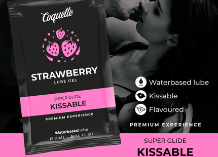 Coquette chic desire kussbares schmiermittel auf erdbeerwasserbasis in schwarzer und pinker tasche 10 ml