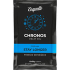 Schwarze pouch von coquette chronos verzögerungsgel für ihn mit blauem uhrendesign und stay longer streifen