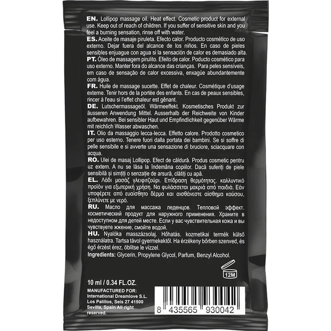 Schwarzer taschenlutscher massageöl 10 ml mit wärmeeffekt von coquette chic desire für sinnliche massagen