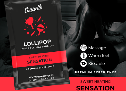 Schwarze und rote coquette chic desire lollipop massageöl verpackung mit glossy finish und wärmeeffekt 10 ml