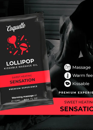 Schwarze und rote coquette chic desire lollipop massageöl verpackung mit glossy finish und wärmeeffekt 10 ml