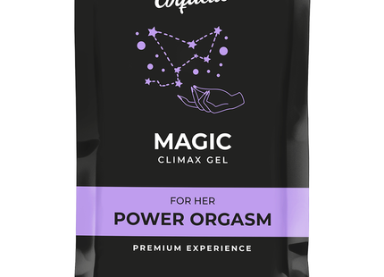Coquette chic desire pocket magic climax gel 10 ml in schwarzer tasche mit lila akzenten und sternenmuster für ihren orgasmus