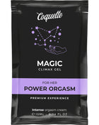 Coquette chic desire pocket magic climax gel 10 ml in schwarzer tasche mit lila akzenten und sternenmuster für ihren orgasmus