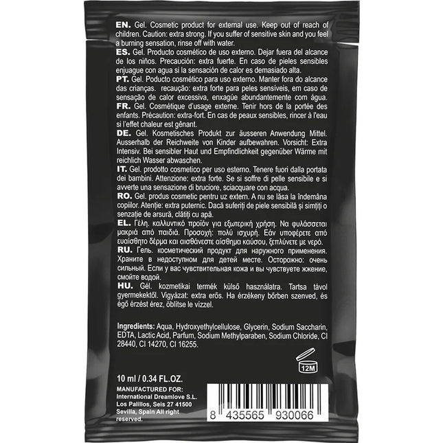 Schwarzer beutel mit gel kosmetikprodukt coquette chic desire pocket magic climax gel zur orgasmenverbesserung mit mehrsprachiger beschriftung und barcode rückseite