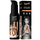 Schwarze pumpflasche coquette chocobrownie veganes wasserbasiertes gleitmittel mit glänzendem finish und schokoladenetikett
