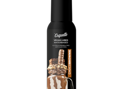 Schwarze pumpe flasche von coquette chocobrownie veganem wasserbasiertem gleitmittel mit milchshakelabel