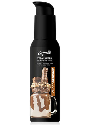 Schwarze pumpe flasche von coquette chocobrownie veganem wasserbasiertem gleitmittel mit milchshakelabel