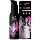 Schwarze pumpflasche coquette vegan wasserbasiertes lubrikant mit pinkem und weißem federmotiv etikett