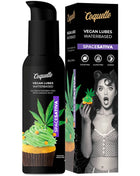 Schwarze pumpflasche coquette veganes wasserbasiertes sativa schmiermittel mit cannabisblatt und cupcake design 100 ml