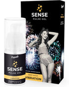 Coquette chic desire pulse erdbeer vibrationsgel in klarem pumpflakon mit schwarz-gelbem etikett und erdbeer-vanille aroma
