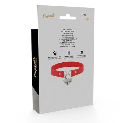 COQUETTE CHIC DESIRE - ROTE HALSKETTE AUS VEGANEM LEDER MIT HERZ-ACCESSOIRE MIT SCHLÜSSEL - Halskette