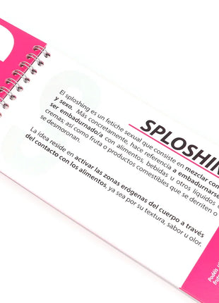 Pink spiralgebundenes notizbuch mit weißen seiten und einem fetten s-logo auf dem cover für coupletition abcsex spiel für paare