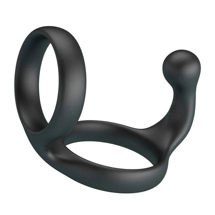 Schwarzer crazy bull doppelhorn- und hodenring aus flexiblem premium-silikon mit rundem wulst