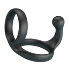 Schwarzer crazy bull doppelhorn- und hodenring aus flexiblem premium-silikon mit rundem wulst