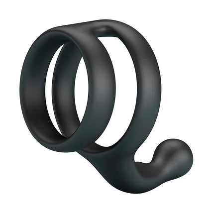Schwarzer flexiblem premium-silikon cock ring mit doppelring und gebogenem haken von crazy bull
