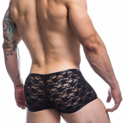 Cut4Men – Schwarze Trunk Boxer Shorts aus Spitze (L4CE05) - Boxershorts