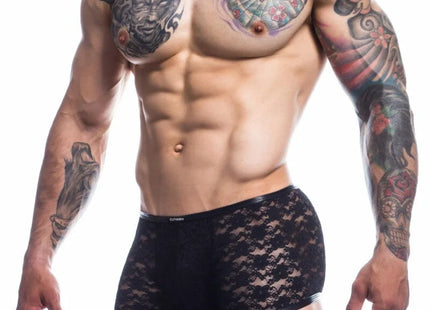 Cut4Men – Schwarze Trunk Boxer Shorts aus Spitze (L4CE05) - Boxershorts
