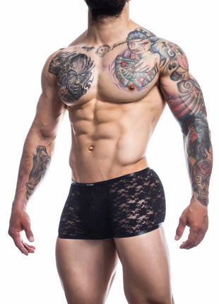 Cut4Men – Schwarze Trunk Boxer Shorts aus Spitze (L4CE05) - Boxershorts