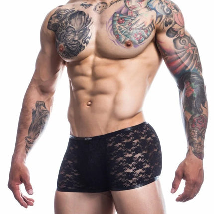 Cut4Men – Schwarze Trunk Boxer Shorts aus Spitze (L4CE05) - Boxershorts