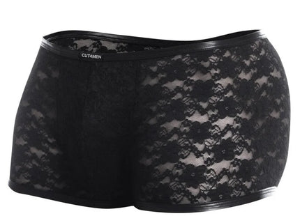 Cut4Men – Schwarze Trunk Boxer Shorts aus Spitze (L4CE05) - S / Black - Boxershorts