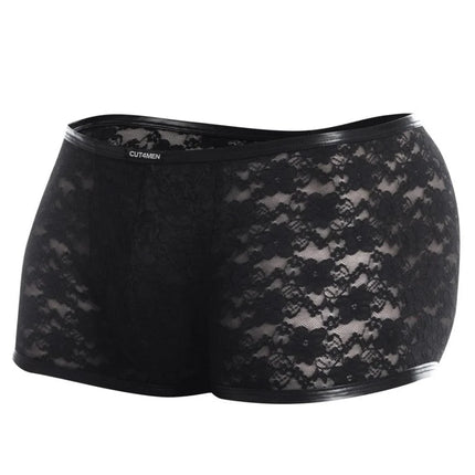 Cut4Men – Schwarze Trunk Boxer Shorts aus Spitze (L4CE05) - S / Black - Boxershorts