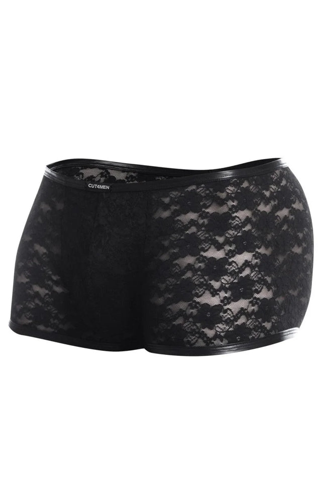 Cut4Men – Schwarze Trunk Boxer Shorts aus Spitze (L4CE05) - S / Black - Boxershorts