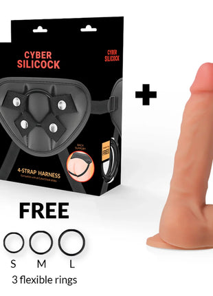 CYBER SILICOCK - STRAP-ON ANSEL MIT 3 RINGEN GRATIS 15.5 CM -O- 2.9 CM