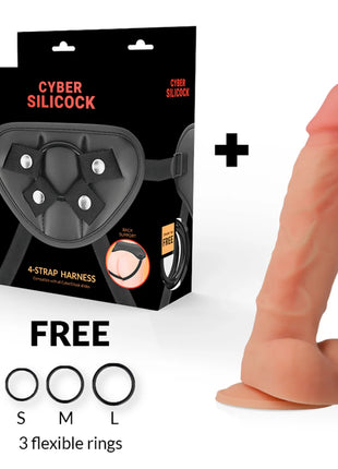 CYBER SILICOCK - STRAP-ON FLÜSSIGE SILIKON OLIVER MIT 3 RINGEN GRATIS 19 CM -O- 3.9 CM