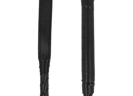 Schwarzer lederschnur peitsche darkness mit geflochtenem griff und strukturiertem griff für bdsm fetish use