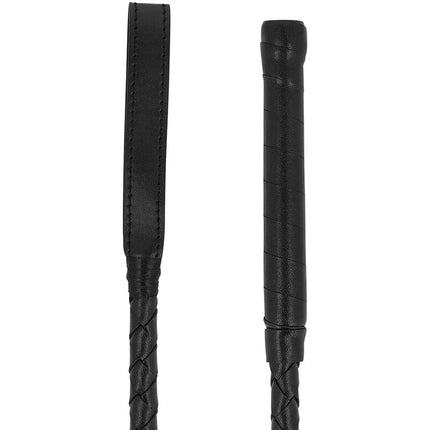 Schwarzer lederschnur peitsche darkness mit geflochtenem griff und strukturiertem griff für bdsm fetish use