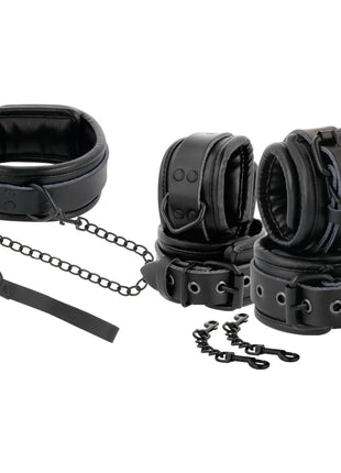 DARKNESS - HANDSCHELLEN UND KRAGEN AUS SCHWARZEM LEDER - Bondage-Sets