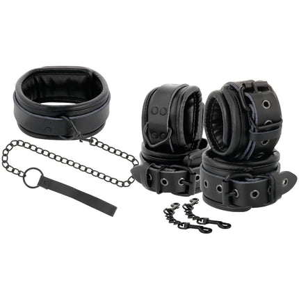 DARKNESS - HANDSCHELLEN UND KRAGEN AUS SCHWARZEM LEDER - Bondage-Sets