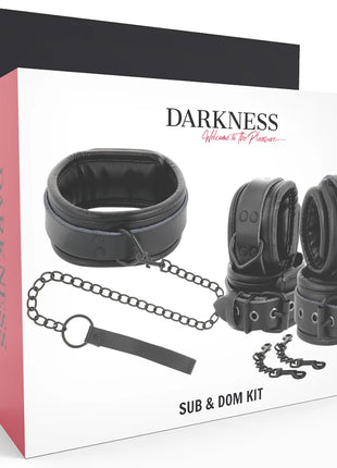 DARKNESS - HANDSCHELLEN UND KRAGEN AUS SCHWARZEM LEDER - Bondage-Sets