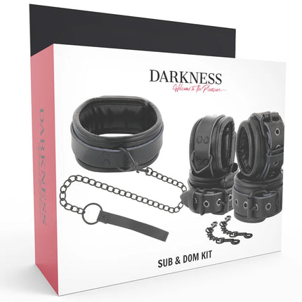 DARKNESS - HANDSCHELLEN UND KRAGEN AUS SCHWARZEM LEDER - Bondage-Sets