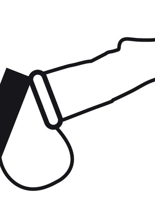 Schwarze konturzeichnung eines penis mit metallring und strap im produkt darkness metallring für penis und hoden