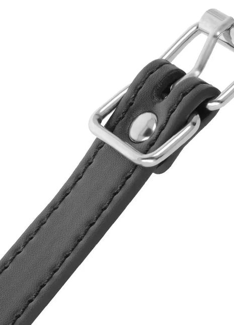 Schwarzes lederhundehalsband darkness mit silberner metallschnalle und passender naht