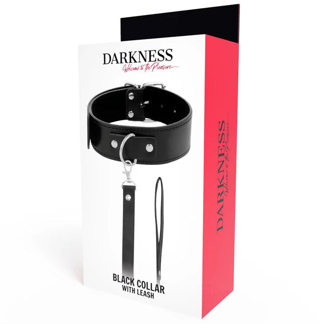 Schwarzes leather posture halskette mit silbernen metalldetails und elegante lederkette mit leash