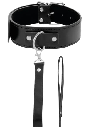Blackes lederhalsband mit silberfarbenem metallbeschlag und passender Leine, dunkelheit posture-halskette mit lederkette